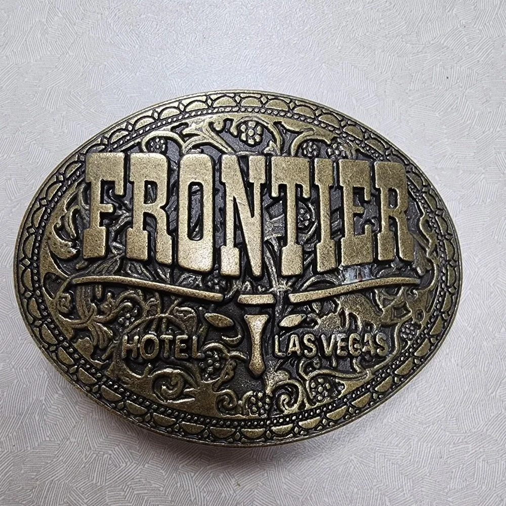 Vintage Brass Belt Buckle Frontier Hotel/Casino LAS VEGAS 3